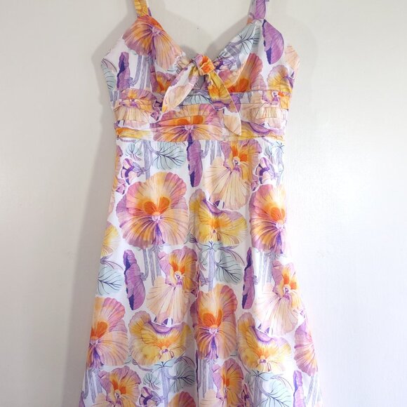 Cecilia Pettersson Anthropologie Tropical Floral Tie Front Dress Feminine Sz 10P - Picture 5 of 14